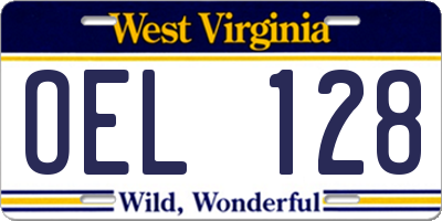 WV license plate OEL128