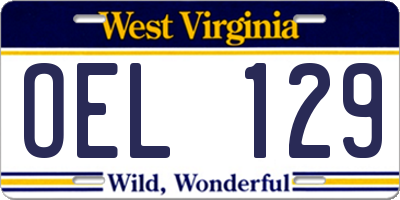 WV license plate OEL129