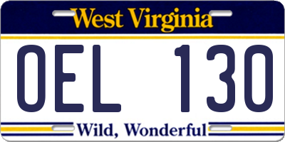 WV license plate OEL130