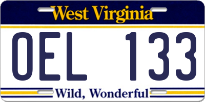 WV license plate OEL133