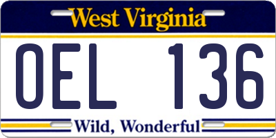 WV license plate OEL136