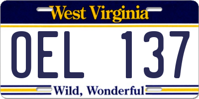 WV license plate OEL137