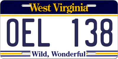 WV license plate OEL138
