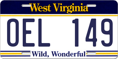 WV license plate OEL149