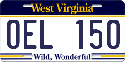 WV license plate OEL150
