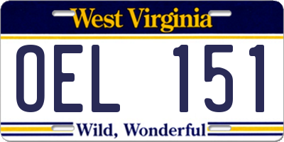 WV license plate OEL151