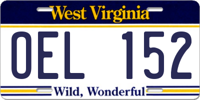 WV license plate OEL152