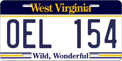 WV license plate OEL154