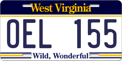 WV license plate OEL155