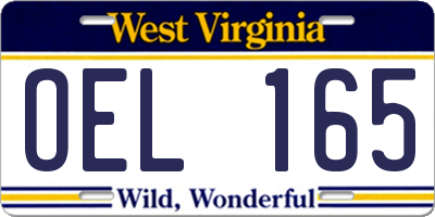 WV license plate OEL165