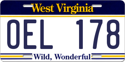 WV license plate OEL178