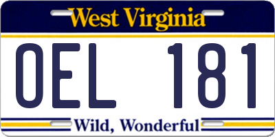 WV license plate OEL181