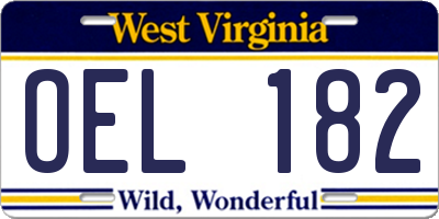 WV license plate OEL182