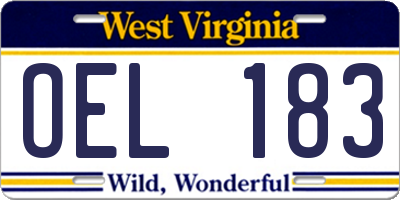 WV license plate OEL183
