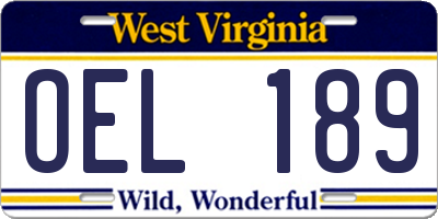 WV license plate OEL189