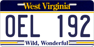 WV license plate OEL192