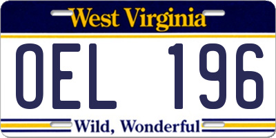 WV license plate OEL196