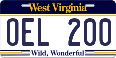WV license plate OEL200