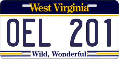 WV license plate OEL201
