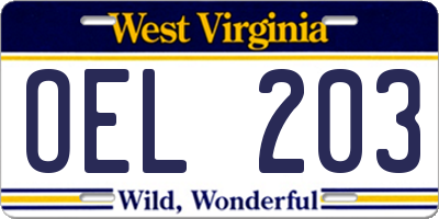 WV license plate OEL203