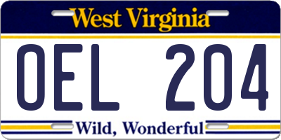 WV license plate OEL204