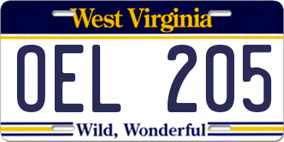 WV license plate OEL205