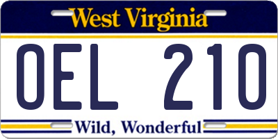 WV license plate OEL210