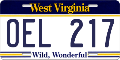 WV license plate OEL217