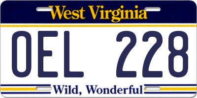 WV license plate OEL228