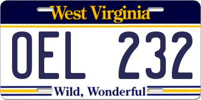 WV license plate OEL232