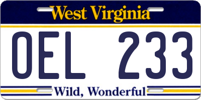 WV license plate OEL233