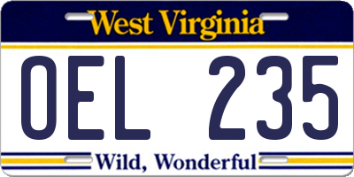 WV license plate OEL235