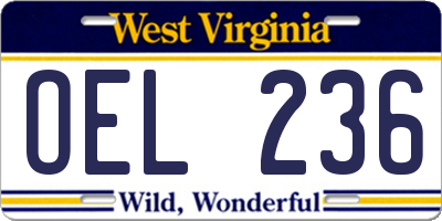 WV license plate OEL236