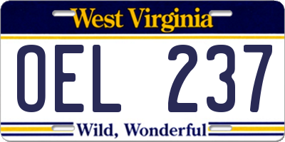 WV license plate OEL237