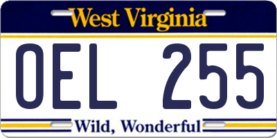WV license plate OEL255