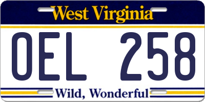 WV license plate OEL258