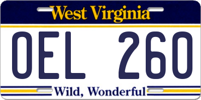 WV license plate OEL260