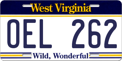 WV license plate OEL262