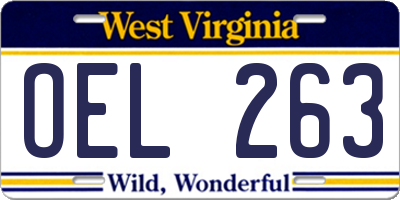 WV license plate OEL263