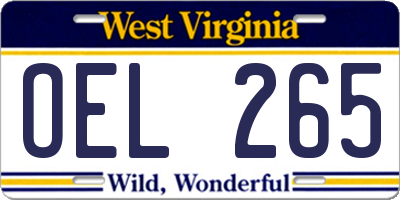 WV license plate OEL265