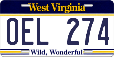 WV license plate OEL274