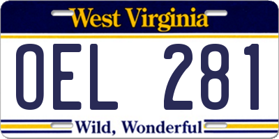 WV license plate OEL281
