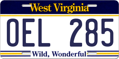 WV license plate OEL285