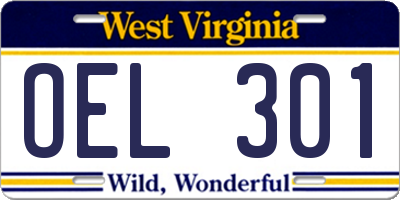 WV license plate OEL301