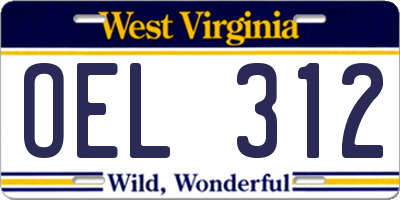 WV license plate OEL312
