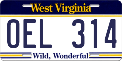 WV license plate OEL314