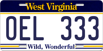 WV license plate OEL333