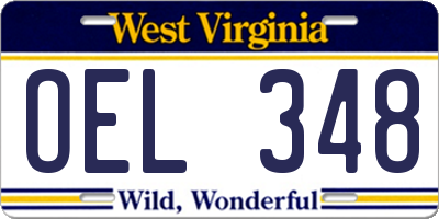WV license plate OEL348