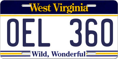 WV license plate OEL360