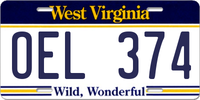 WV license plate OEL374